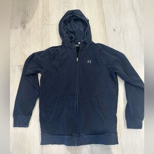 Men Under Armour Full Zip Hoodie Medium Black Rival Fleece Pockets Jacket